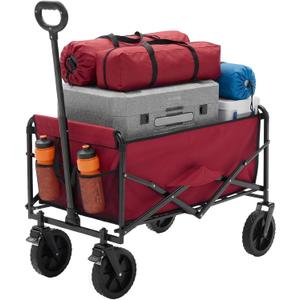 NEWBULIG Collapsible Wagon Cart, 330lbs Capacity, Red | 102L Lightweight Portable, Heavy Duty, Detachable Brake Wheels, Adjustable Handle for Beach Sports Camping Shopping Yard