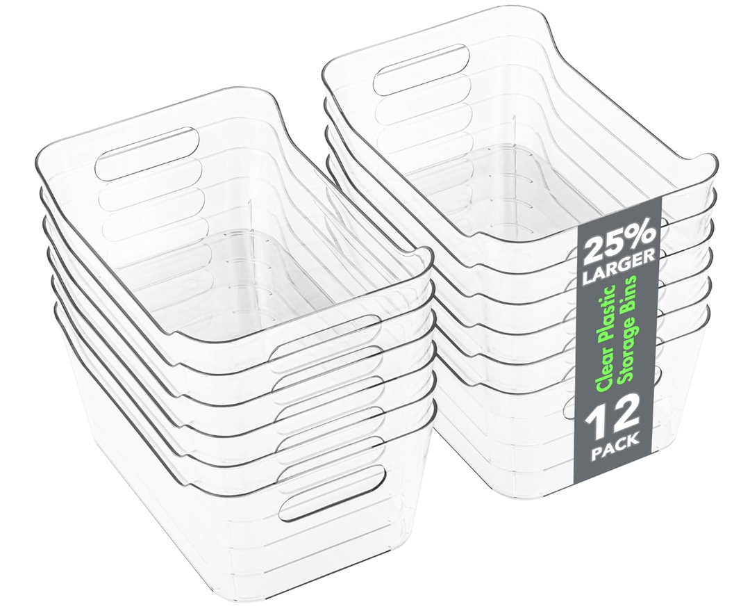 Tiawudi 12 Pack Plastic Storage Bins, MultiUse Organizer Bins, Pantry Organizer, Clear Storage Containers for Home, Kitchen, Office, Cabinet, Shelf and Fridge Organization