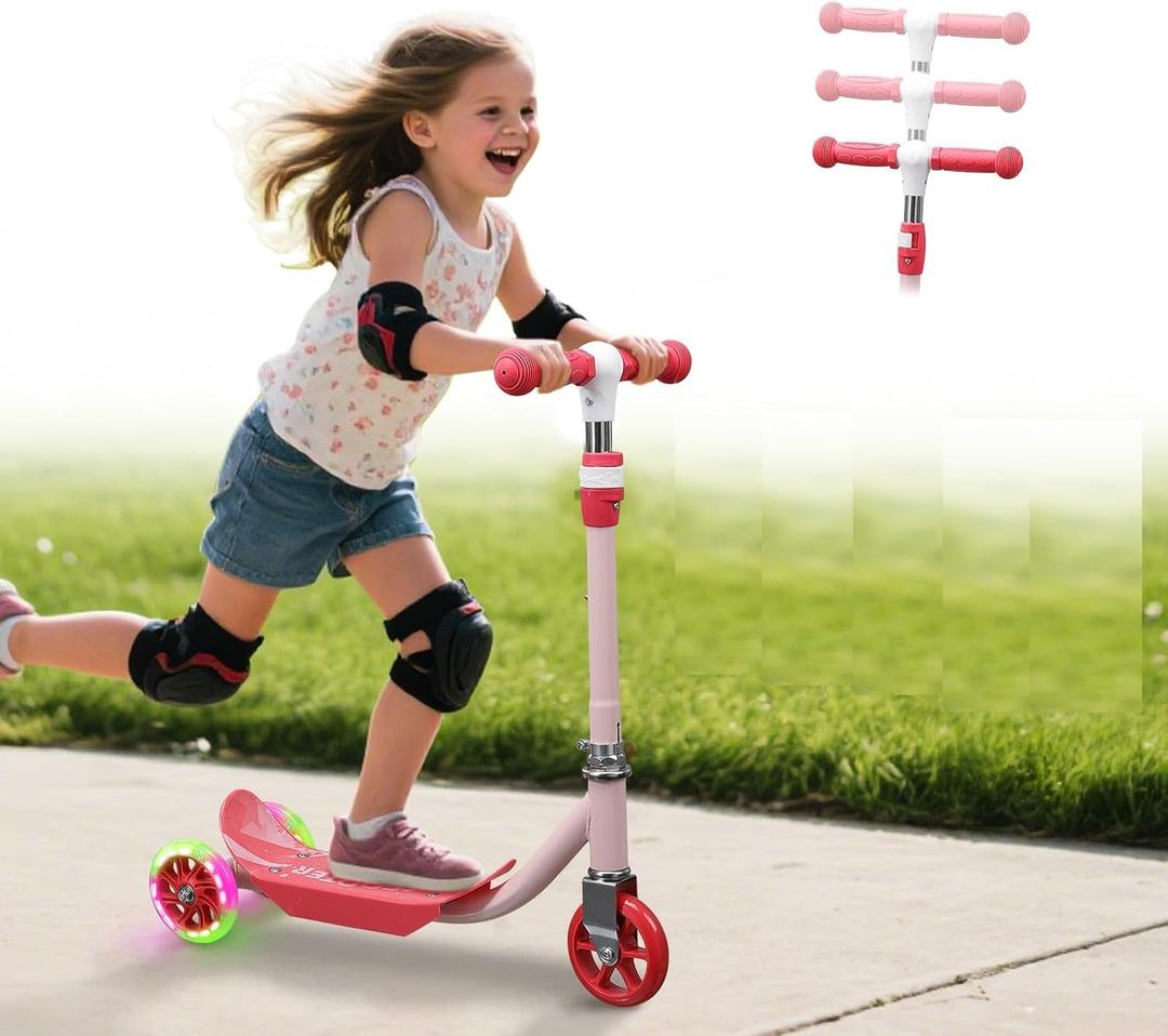 Kids Kick Scooter with Adjustable Height & LED Flash Wheels | 3 Growing Levels for Ages 3-6 Years | Outdoor Fun for Boys & Girls (37 to 50 Inches)