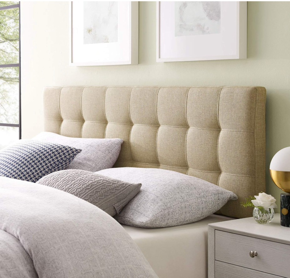 Modway Lily Tufted Linen Fabric Upholstered Full Headboard in Beige