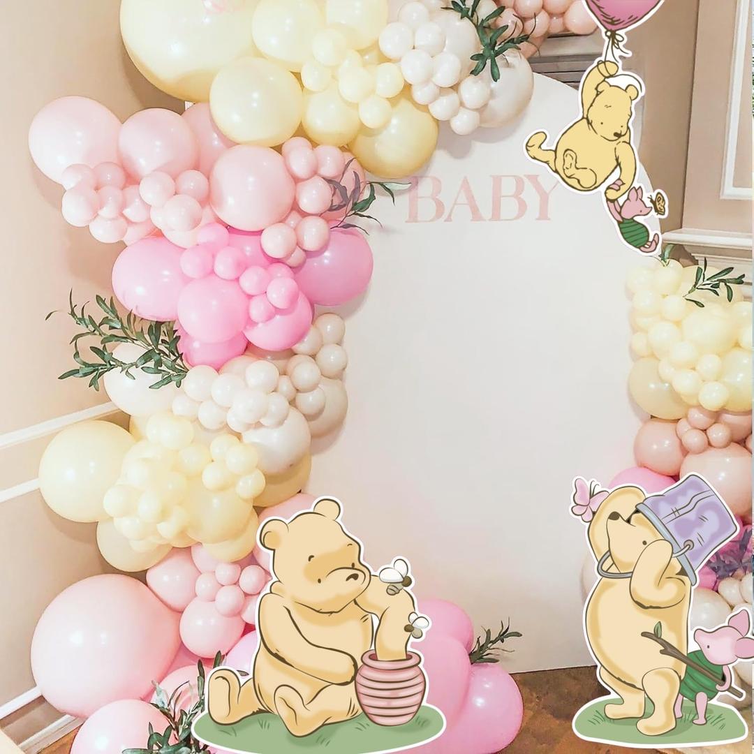 Pink Winnie Cutouts with Cardboard Stand 3 PCS Cute Winnie Cutouts Prop for Girls Baby Shower Deocrations First Birthday Favors Stand Up Prop Centerpiece