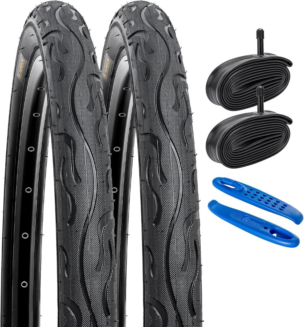 YUNSCM 2-PCS 26" Road Bike Tires 26 x 2.125/57-559 and 26" Heavy Duty Bike Tubes Schrader Valve Compatible with 26x2.0 26x2.10 26x2.125 26x2.15 Bike Bicycle Tires and Tubes (Y-696)