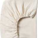 Meracorallo Muslin Crib Sheet, 100% Cotton Fitted Crib Sheet 28x52 Soft and Breathable Baby Boys Girls Cover for Standard Crib and Toddler Mattresses, Cream