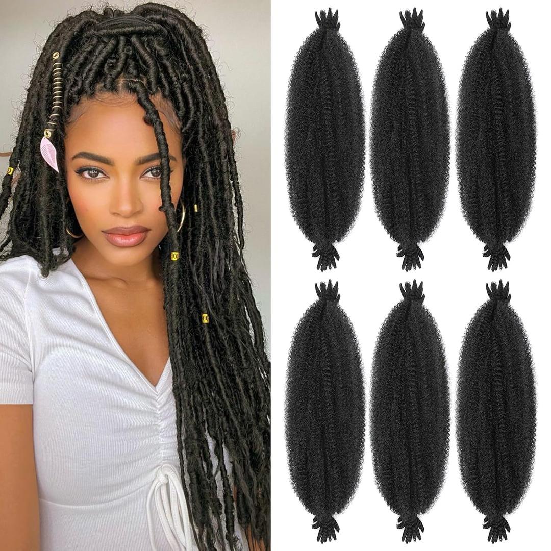 Springy Afro Twist Hair 6 Packs Marley Twist Braiding Hair Pre-Fluffed Spring Twist Hair For Soft Locs Afro Twist Hair For Women 1B# (Black#), 22inch (Pack of 6)