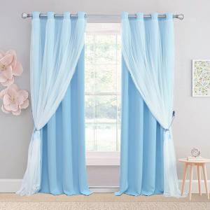 Light Blue Blackout Curtains 84 inch Length - Double Layers Blue Romantic Curtains with Sheer Overlay, Window Curtains & Drapes for Kids/Girls/Boys Bedroom Living Room Nursery, 2 PCs