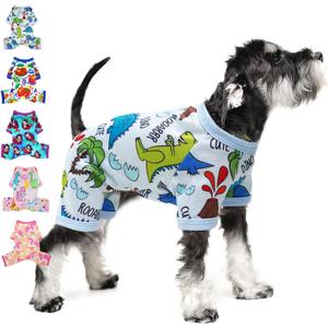 Puppy Pajamas for Small Dogs Spring Summer Dog Clothes Girl Boy Cute Soft Puppy Pjs Clothes Doggie Onesies Cat Pet Jammies Outfit (XX-Large) (Blue Dinosaur)
