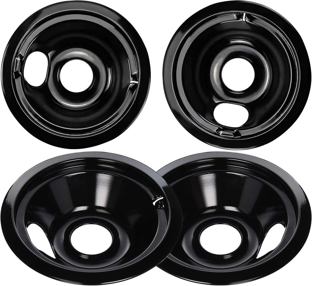 Black Stove Burner Drip Pans Replacement for GE Hotpoint Electric Stove Burner, (2) 8" WB31M19 (2) 6" WB31M20 Set by APPLIANCEMATES