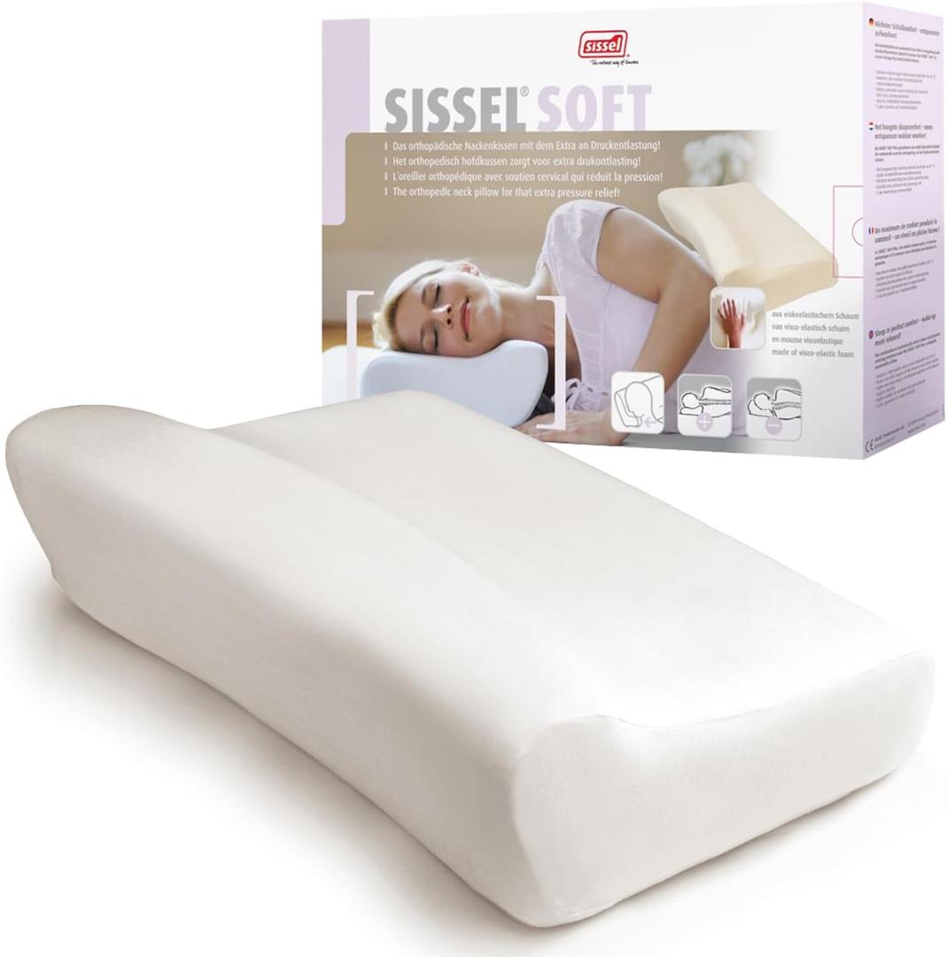 SISSEL Soft M Neck Pillow | Viscoelastic Special Foam | Ergonomic Spine| 18.5 x 13 x 4.3 inches, Medium