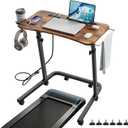 Adjustable Height Standing Desk for Walking Pad, Mobile Treadmill Desk with Power Socket, Cup Holder, Portable Rolling Laptop Table with Wheels for Home Office Work Bike Cycling Trainer, Brown