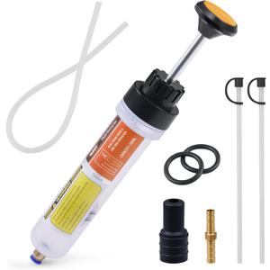 Orion Motor Tech 200mL Manual Fluid Extractor and Filler, Syringe Style Pump for Power Steering Transmission Gear Oil & Brake Fluid Changes, Hand Vacuum Pump for ATV Boat Automotive Fluid Extraction (orange)