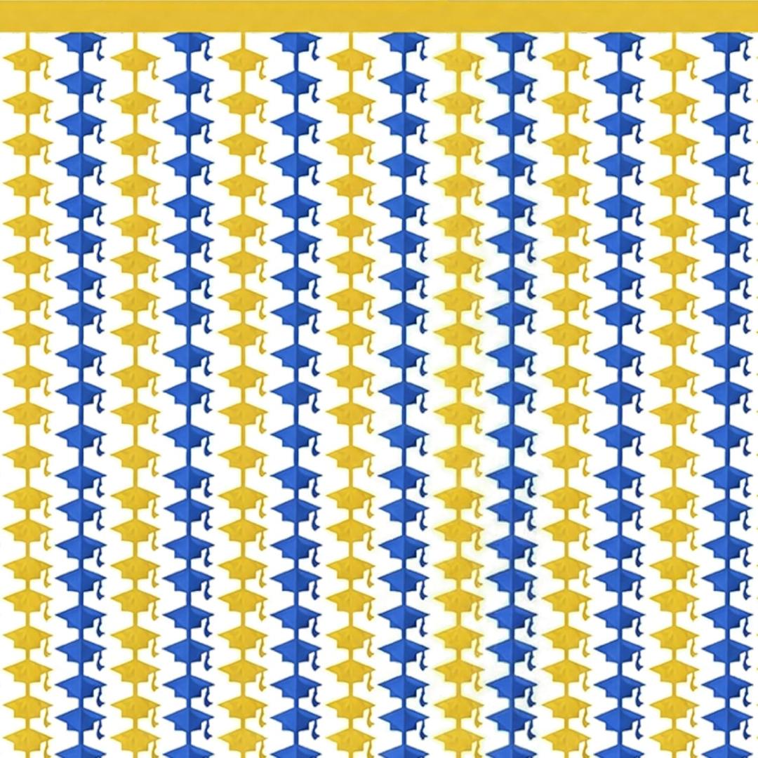 5 x Graduation Decoration 2026 2027 - Blue Gold Graduation Cap Tinsel Streamers Backdrop Banner | Grad Photo Booth Props Party Favors Supplies Indoor Outdoor - Graduation Party Decorations