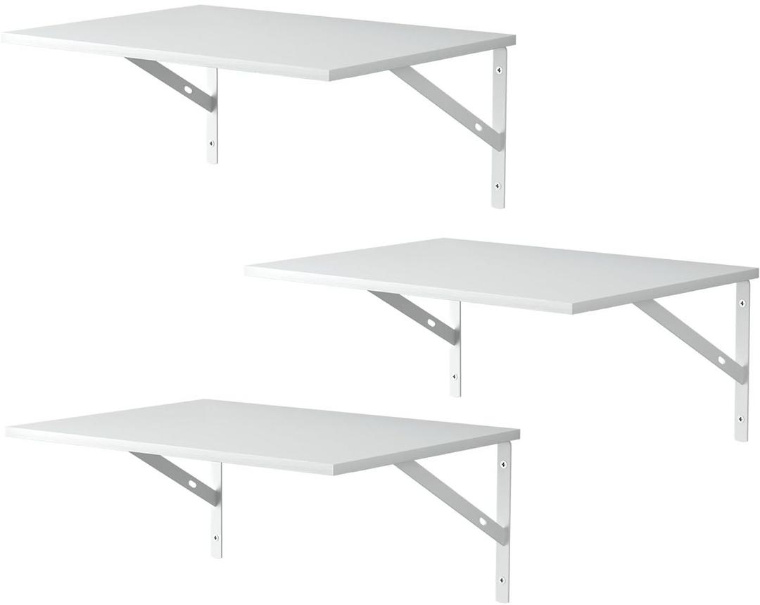 Deep Floating Wall Shelves - 3 Sets of 12 Inch Wide White Wood Shelves for Bathroom, Bedroom, Kitchen, Living Room