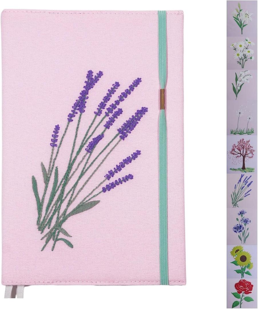 FRORA Embroidered Journal Notebook, Hardcover, Dotted line, (Pink, Lavender), 192 Pages, Medium 5.8 inches x 8.6 inches - 80 GSM thick Paper