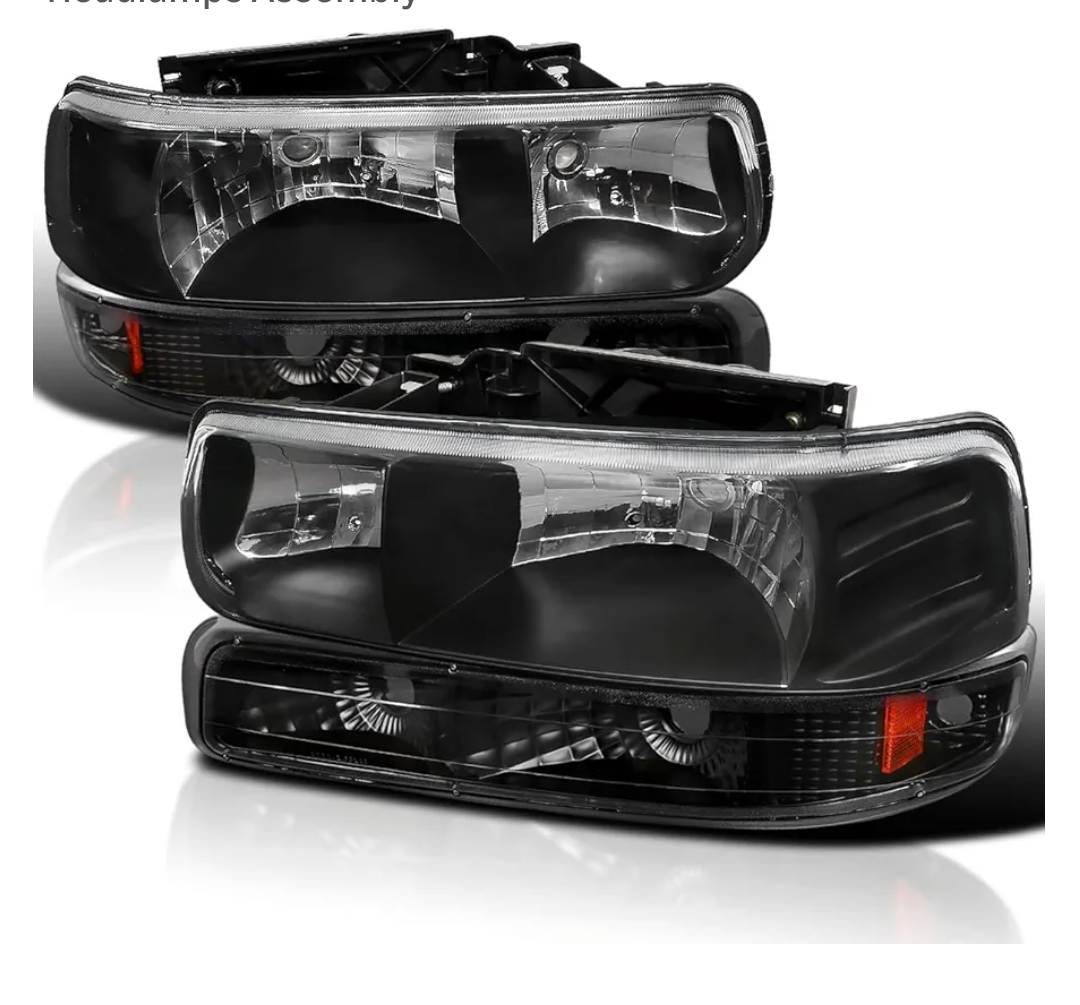 SPEC-D TUNING Black Housing Clear Lens Headlights + Bumper Lights Compatible with 1999-2002 Chevy Silverado 2000-2006 Tahoe Suburban, Left + Right Pair Headlamps Assembly