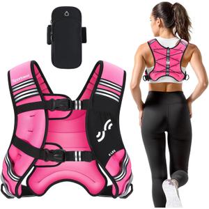 Sportneer Weighted Vest Woman: 8lb Weight Vest for Walking with Phone Bag, Adjustable Women Weighted Vest for Running Rucking Vest for Jogging Strength Training Weight Loss (Pink)