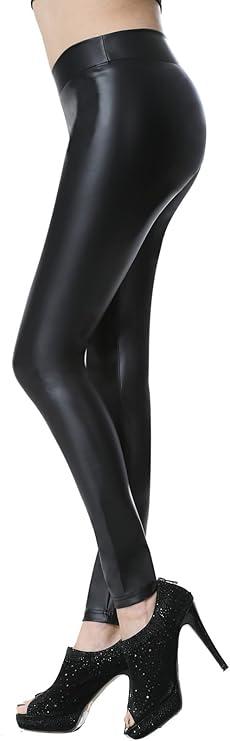 Everbellus Sexy Black Faux Leather Leggings for Women Fashion Pants, XL, Black