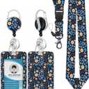 Lanyards with lD Badges,Breakaway Lanyard Strap and Retractable Badge Reel Carabiner Clip Cute Fashionable Vertical ID Card for Nurse,Teacher,Work Office - Blue Flowers