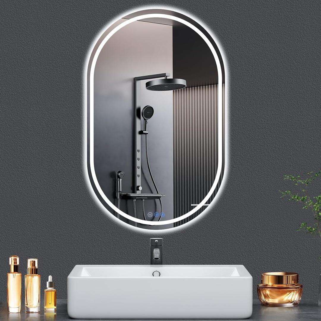 WISSMIELS Oval LED Bathroom Mirror 20"x28" LED Mirror with Frame Dimmable Brightness, Anti-Fog, Lighted-Bathroom-Mirror with Front Light and Backlit, Modern Wall Mounted Mirror for Decorative