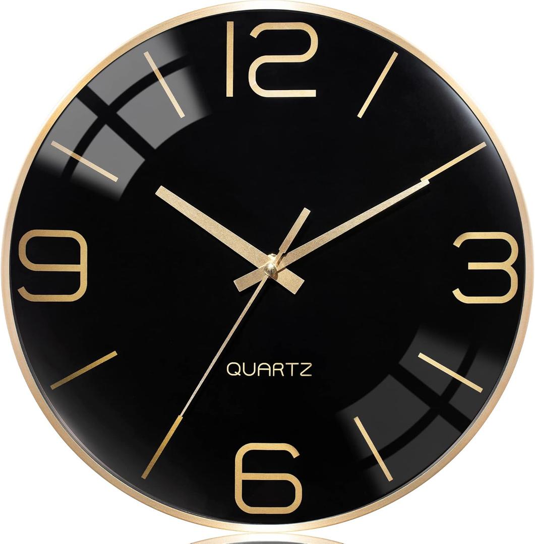 AYRELY 12 Inch Silent Modern Wall Clocks Battery Operated, Wall Clock for Living Room Dcor,Gold Metal Frame Clock Decorative for Bedroom,Kitchen,Office