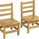 Kids Wooden Chair Set, Fully Assembled Youth Ladderback Wood Chairs for Children, 12" Seat Height for Ages 6-8 (Set of Two)