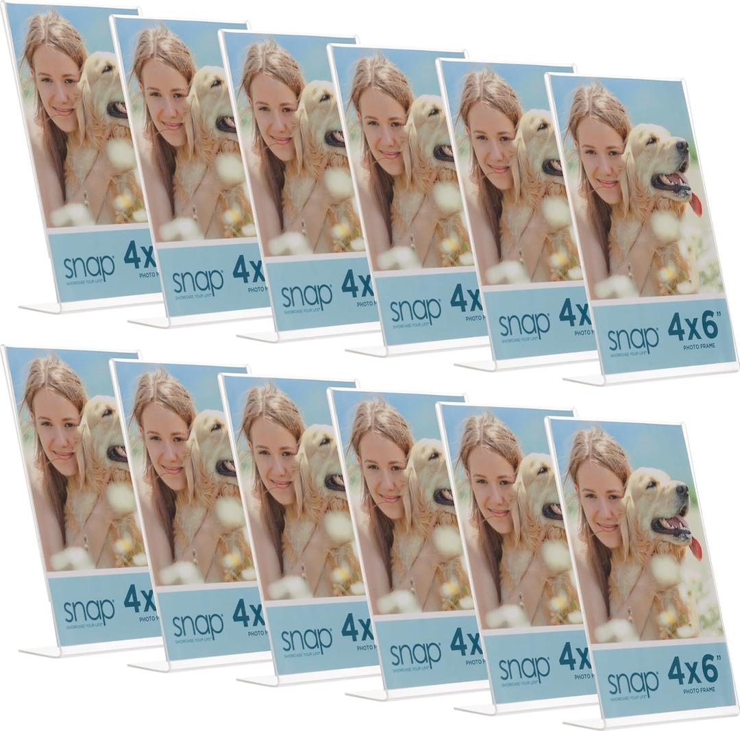 Set of 12 Snap - 4"x6" Clear Acrylic Self Standing Photo Frames - Perfect for Showcasing Memories in Style - Versatile and Durable Design for Home or Office Dcor - Rectangular TableTop - Single Picture Frame