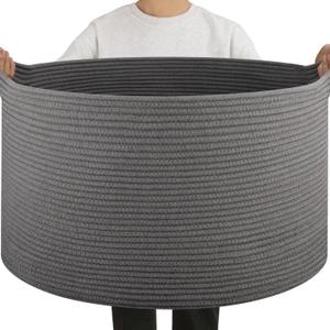 OIAHOMY 90L Blanket Basket for Living Room, Large Basket 23" x 23" x 13" with Handle, Laundry Hamper for Blankets, Pillows, Toy Storage for Kids, Dogs - Grey