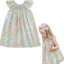 Simplee kids Baby Girls Casual Dress Toddler Smocking Dress Floral Print Sundress for Spring Summer (3T, A-pink Blue)