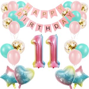11th Birthday Decorations for Girls Gradient Color Age 11 Birthday Balloons with Happy Birthday Banner for Baby Showers Eleventh Birthday Party Supplies for Girls Boys (11th-Birthday)
