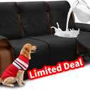 XINEAGE Water Resistant Recliner Cover, 3 Seat Sofa Covers with Pockets, Quilted Thick Protector Cover for Dog Pets with Non Slip Backing and Strap (Black)