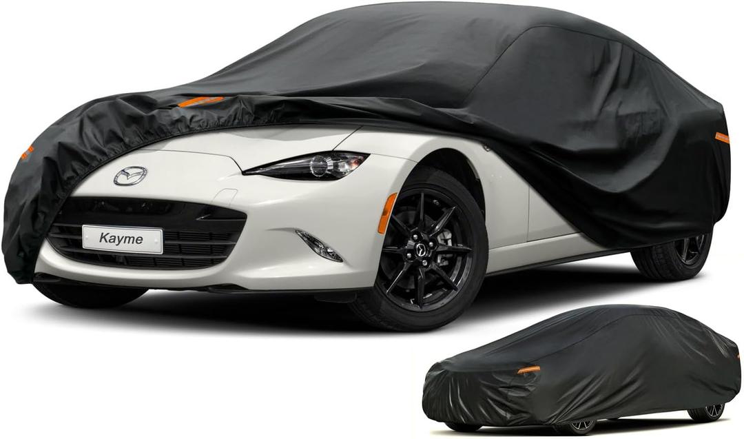 Kayme 7 Layers Heavy Duty Car Cover Waterproof All Weather, Universal Fit for Sedan Coupe Sports Car (up to 165 inch), Such as Mazda Miata MX-5, Toyota mr2 Spyder, Honda S2000 Etc