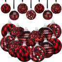 Ferraycle 16 Pcs Christmas Ornaments for Tree 2 Inch Black Red Buffalo Plaid Ball Hanging Decorations Sequin Fabric Wrapped Ball for Xmas Tree Party Decoration