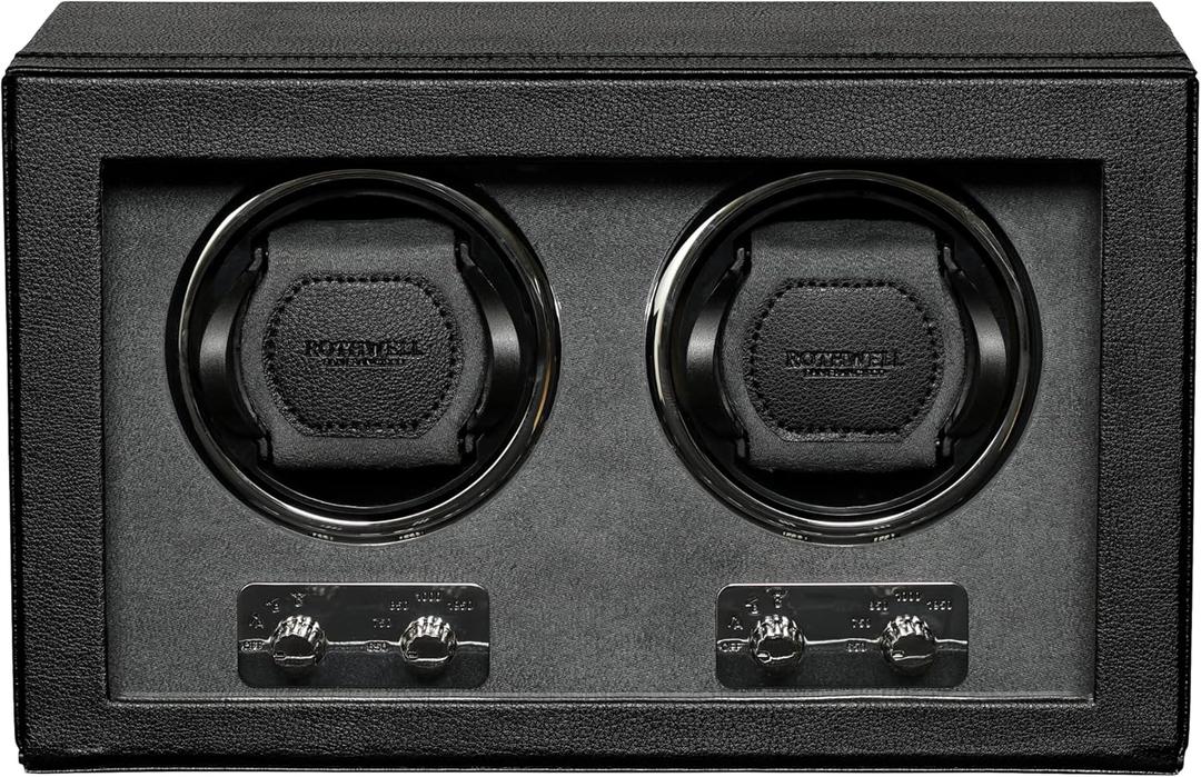 ROTHWELL Double Watch Winder for Automatic Watches with Quiet Motor with Multiple Speeds and Rotation Settings (Black/Grey)