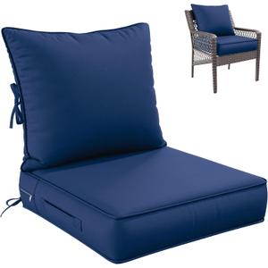 Premium Outdoor Seat Cushion Chair Cushions for Patio Furniture 24 L X 24 W X 5 H Waterproof & Fade Resistant Deep Seat and Backrest Cushion Set with Removable Covers for Chair, Sofa