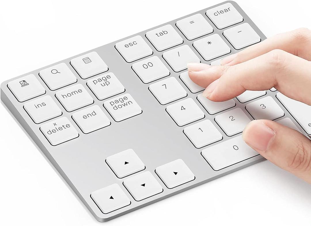 Lekvey Bluetooth Number Pad, Aluminum Rechargeable Wireless Numeric Keypad Slim 34Keys External Numpad Keyboard Data Entry for Laptop, MacBook, MacBook Air/Pro, iMac, Windows, Surface Pro  Silver
