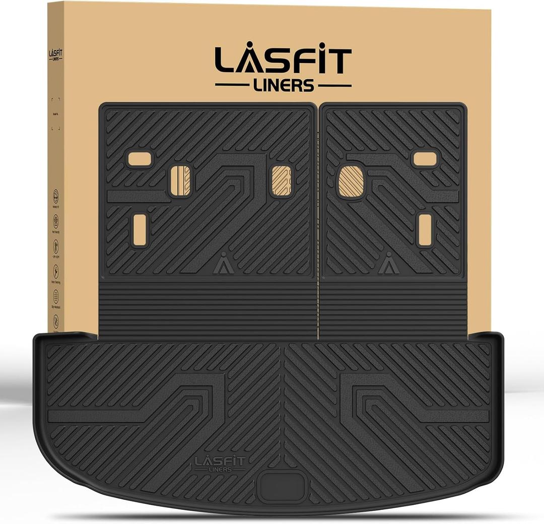 LASFIT Cargo Mat & Backrest Mats for Kia Telluride 2025 2024 2023 2022 2021 2020, All Weather TPE Custom Fit Trunk Mats & Seatback Mats Accessoires for Kia Telluride 2020-2025, Black