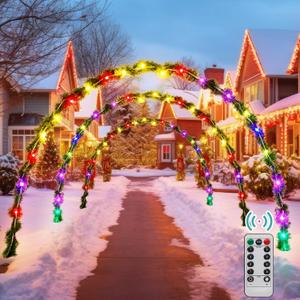 Aurelema 3 Pack 6.6ft Light Arch Christmas Archway with 8 Mode Lights for Outdoor Green Christmas Decor Xmas Holiday Wedding Reusable Doorway Pathway Yard Backdrop Garden Lawn Decoration