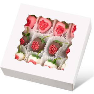 Ocmoiy 20 Pack Pie Boxes, 8 x 8 x 2.5 Inches Bakery Boxes with Window, Auto-Popup Cookie Treat Boxes for Chocolate Strawberries, Pastries, Muffins, Donuts