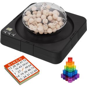Bingo Cage and Balls Set, Automatic Bingo Machine, 75 Bingo Balls, 50 Bingo Cards, 100 Translucent Bingo Chips and Master Board for Large Groups
