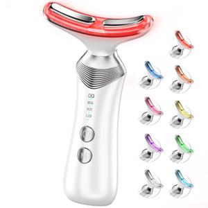 Dopsikn 9in1 RedLightTherapyforFaceandNeck, Portable Facial Massager Tool with Adjustable Vibration & Thermals for Wrinkles, Double Chin, White