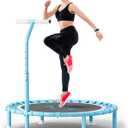 40" Fitness Mini Trampoline with Adjustable Handle Bar, 330lbs Foldable Bungee Rebounder for Adults and Kids, Stable & Quiet Exercise Rebounder Indoor Workout