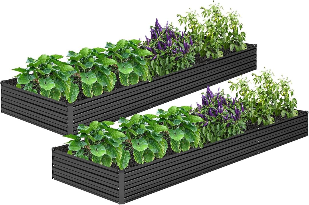 MGNO 2pcs 12x4x1FT Galvanized Raised Garden Bed-Outdoor Planter Box for Vegetables-Metal Garden Bed,Rectangle Planting Box for Herb,Flower,Black