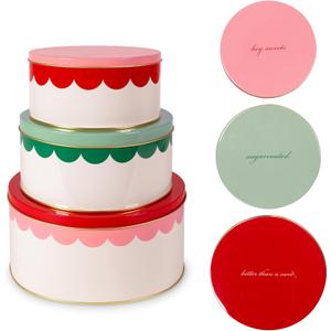 kate spade new york Decorative Metal Tins with Lids, 3 Piece Nesting Set, Small Medium & Large Christmas Cookie Containers, Perfect for Gift Giving and Holiday Parties (Hey Sweets)
