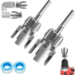 2 x PVC Pipe Threader, Internal & External Threading Tool for 1/2" 3/4" PipeMix 1/2 + 3/4) | 1/2" & 3/4" PVC pipe threader. Internal/external, drill-compatible, leak-proof threads.