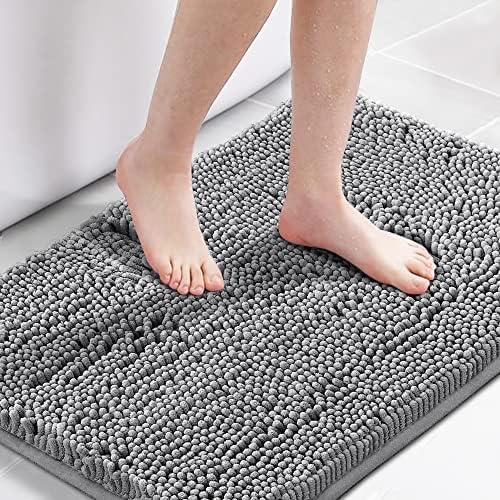 H.VERSAILTEX Microfiber Bath Rugs Chenille Floor Mat Ultra Soft Washable Bathroom Dry Fast Water Absorbent Bedroom Area Rugs Grey, 22 inches by 33inches