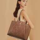 LOVEVOOK Laptop Tote Bag for Women,PU Work Bags with Triple Compartments, 15.6 inch, Brown Embossed