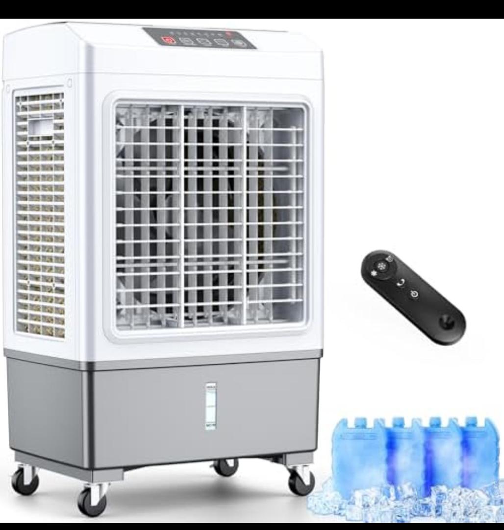 FANCOLE Windowless Air Conditioner, 2100CFM Evaporative Air Cooler with 4 Ice Packs, 700 Sq.ft Swamp Cooler Air Conditioner No Windows Needed w/3Mode & 3Speed, 7H Timer & Remote for Room Garage Patio