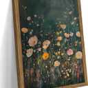 Wood Framed Vintage Wildflower Wall Art, Dark Green Moody Flower Botanical Wall Decor Paintings, Nature Floral Landscape Artwork Posters Prints Pictures for Living Room Bedroom 16x24 Inch