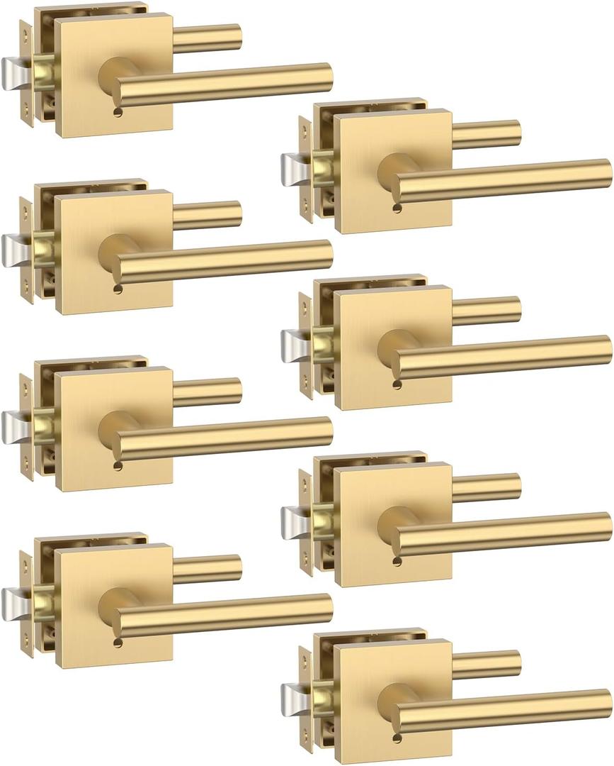 Asidrama ZR01-097Z 8 Pack Privacy Door Handles with Lock, Champagne Bronze Door Handles Interior for Bedroom or Bathroom