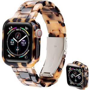 Band with Case Compatible with Apple Watch 49mm 46mm 45mm 44mm 42mm 41mm 40mm 38mm,Women Men Fashion Resin Strap Bumper for iWatch Ultra 3/2/1 Series 11 10 9 8 7 SE 6 5 4 3 2 1 (Starlight Grey Tortoise)