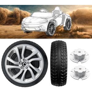 2Pack 26CM/10'' EVA Solid Compound Tires for Power Wheels Ride on Car Alligator Tires&Wheels Upgrade,1.2CM/0.47in Aperture Front/Rear Wheel for Car/SUV/UTV/ATV/Motorcycle Replacement Parts (White wheel hub)